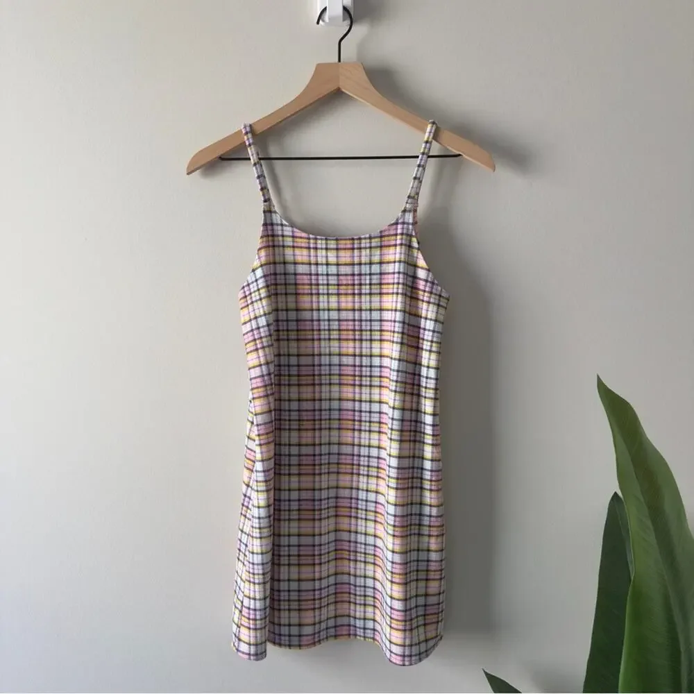 Justice Multicolor Plaid Slip Dress Spaghettie Strap Y2K Retro Colorful Pastel